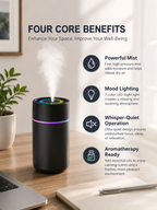 Portable Cool Mist Humidifier & Essential Oil Diffuser for Bedroom, Office, & Car with Night Light, Ultra-Quiet Mist & USB Rechargeable