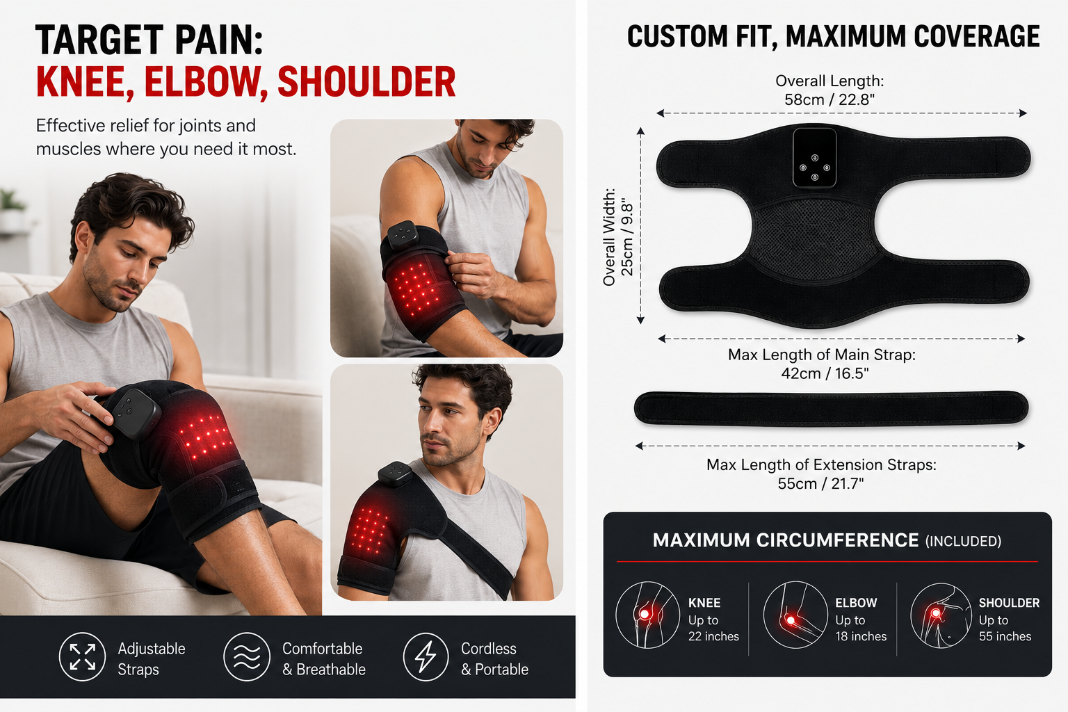 Cordless Red Light Therapy Wrap for Knee & Muscle Pain Relief – Infrared & Near Infrared LED Light Therapy Device for Muscle Recovery, Joint Pain & Full Body Treatment