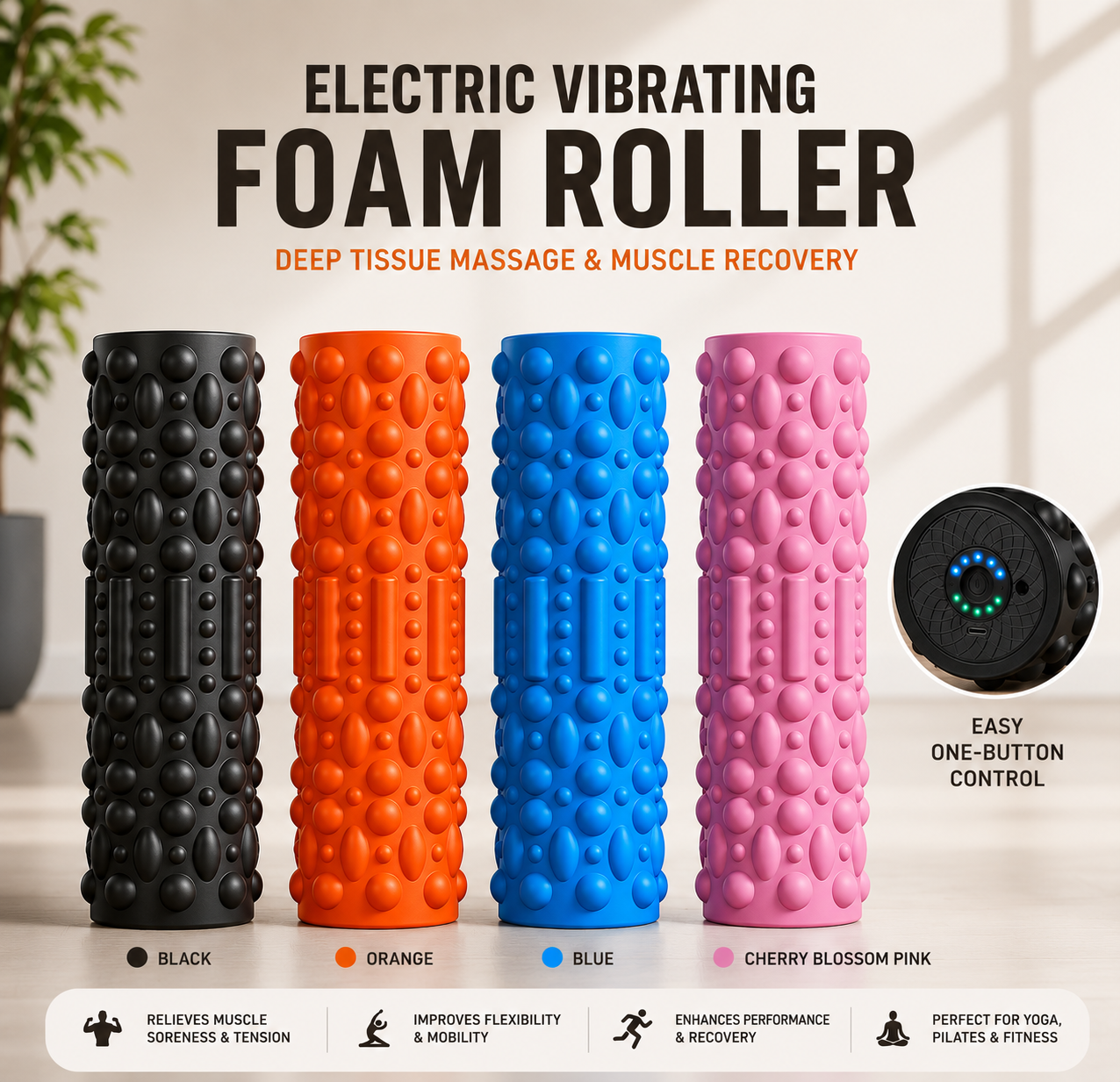 Electric Vibrating Foam Roller for Deep Tissue Massage, Muscle Recovery & Trigger Point Therapy – Rechargeable 5-Speed Exercise Roller for Athletes, Fitness & Physical Therapy