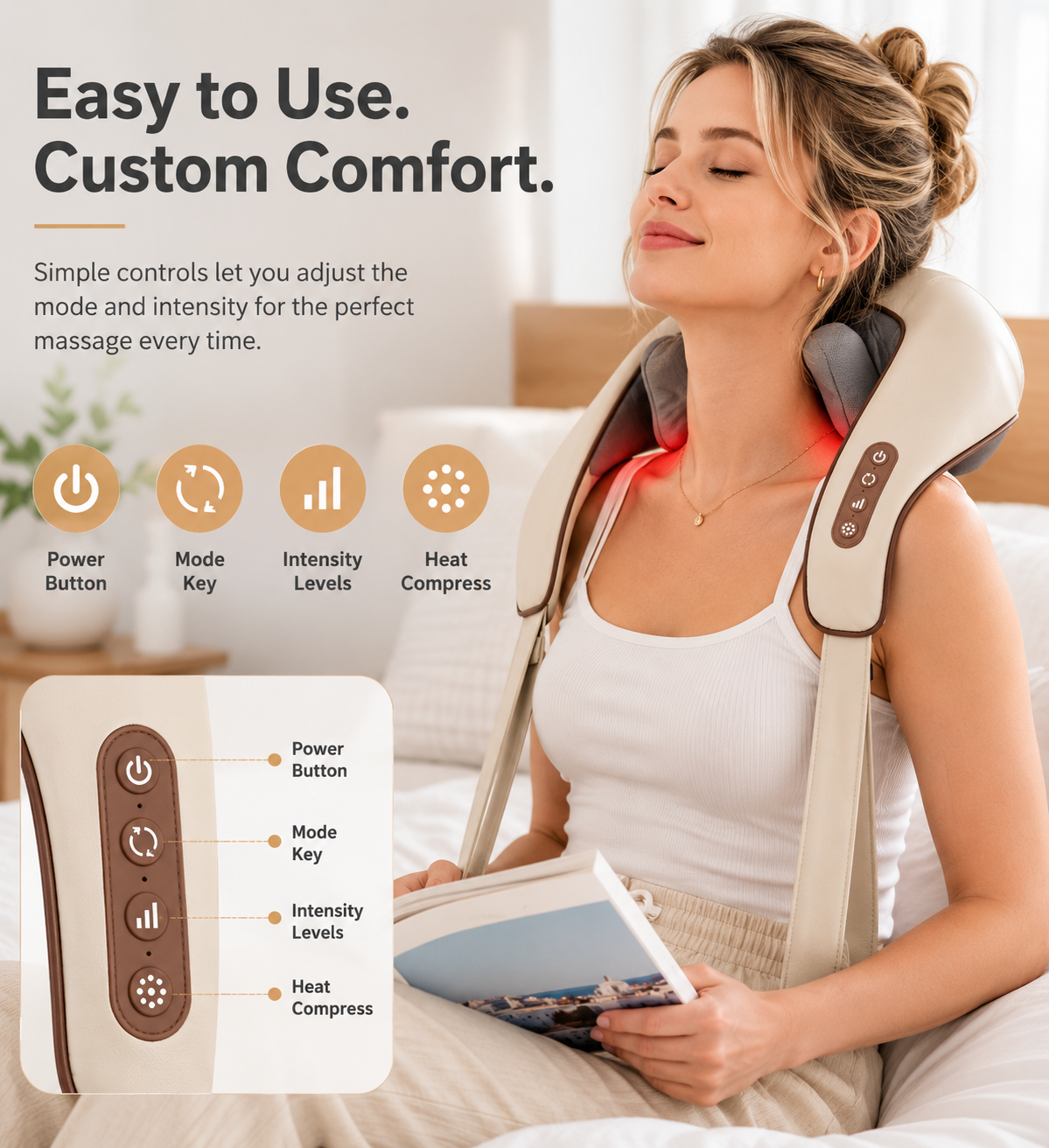 Heated Neck & Back Massager – Deep Tissue Massage with Heat Therapy for Neck, Shoulder & Back Pain Relief & Muscle Recovery
