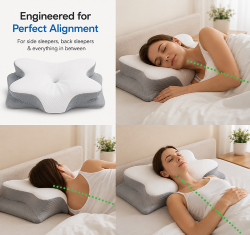 Cervical Neck Pain Relief Memory Foam Pillow – Ergonomic Orthopedic Contour Pillow for Side, Back & Stomach Sleepers with Cooling Cover