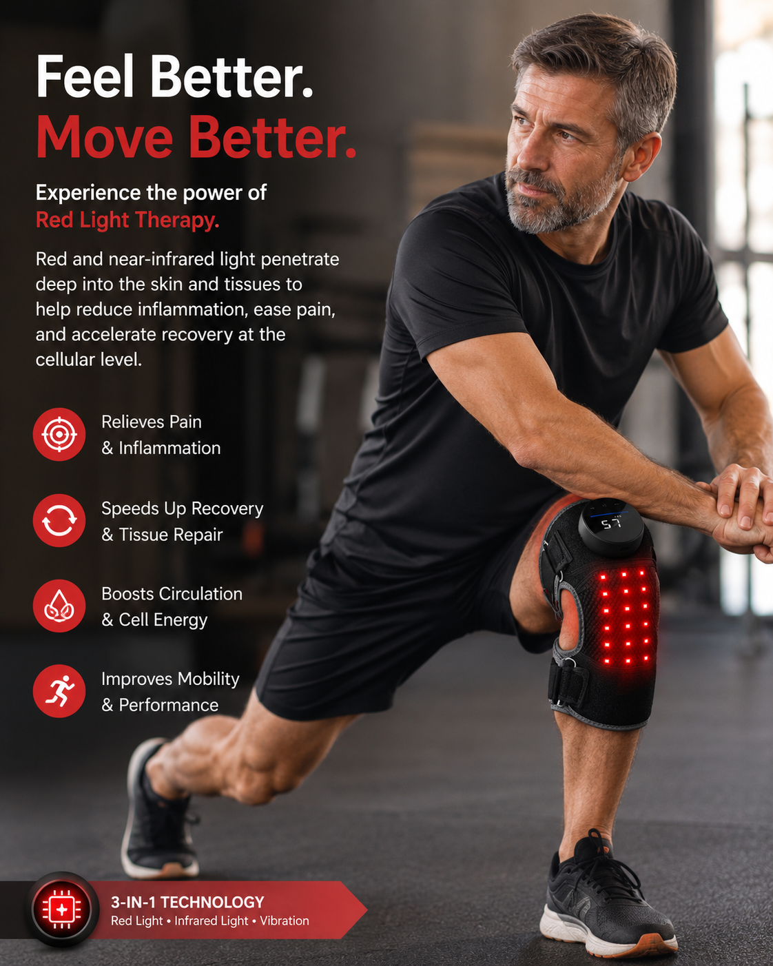 Red Light Therapy Knee Brace with Heat & Vibration