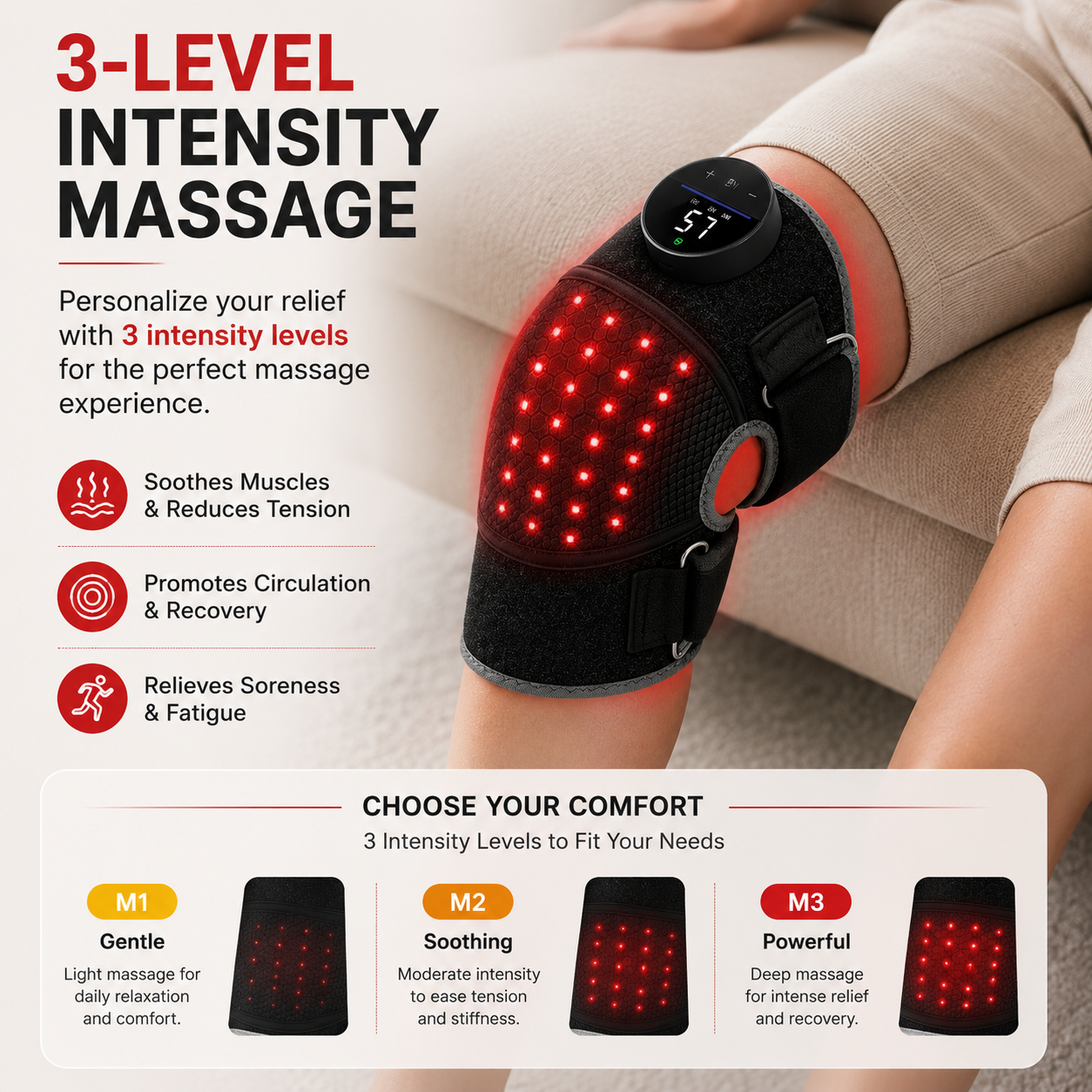Red Light Therapy Knee Brace with Heat & Vibration