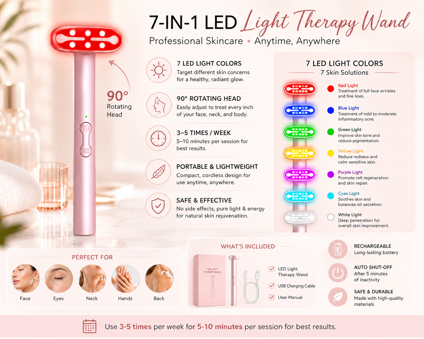 Red Light Therapy Wand – Red Light Therapy Face & Neck Wand for Anti-Aging, Acne Treatment, Skin Rejuvenation & Wrinkle Reduction